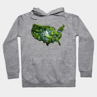 Green Map of America with Nature Trees Leaves Plants. Make America Green Again. Sustainability, Renewable Energy, Wind Solar. Save the Earth Go Green | Earth Day Awareness April 22 Hoodie